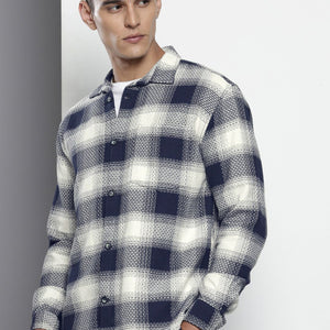 Men's Navy Blue Relaxed Fit Textured Casual Shirt
