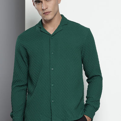 Men's Green Relaxed Fit Solid Resort Wear Shirt