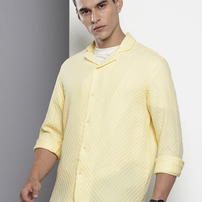 Men's Yellow Relaxed Fit Solid Resort Wear Shirt
