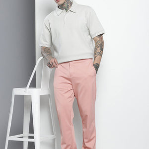 Men's Pink Relaxed Fit Solid Chinos