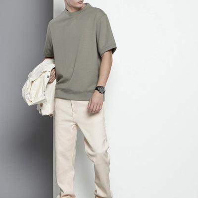 Men's White Regular Fit Solid Denim Joggers