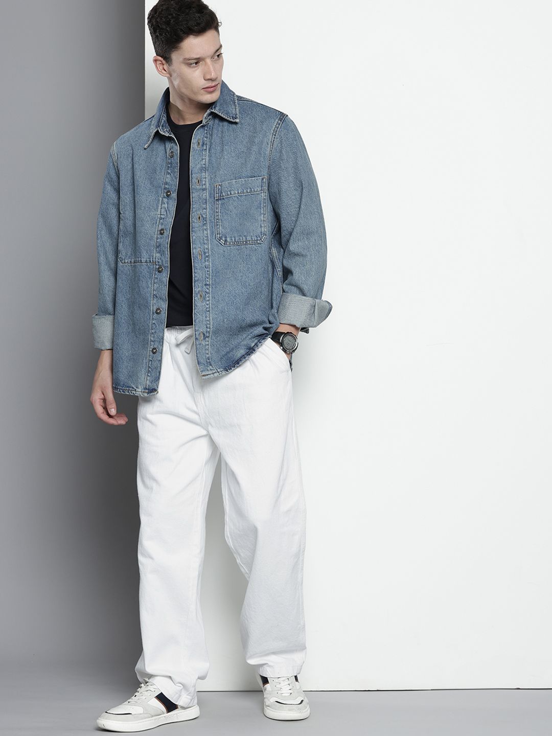 Men's White Relaxed Fit Solid Denim Joggers