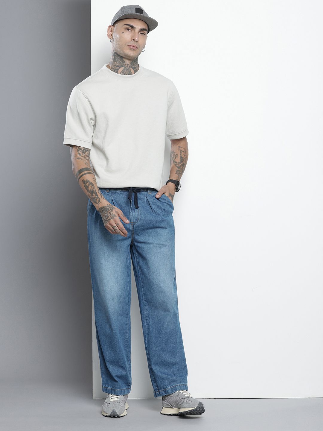 Men's Blue Relaxed Fit Solid Denim Joggers