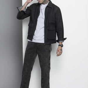 Men's Black Vintage Straight Fit Distressed Jeans