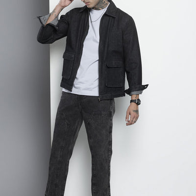 Men's Black Vintage Straight Fit Distressed Jeans