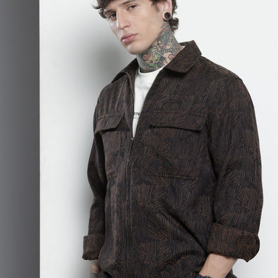 Men's Brown Regular Fit Textured Casual Shirt