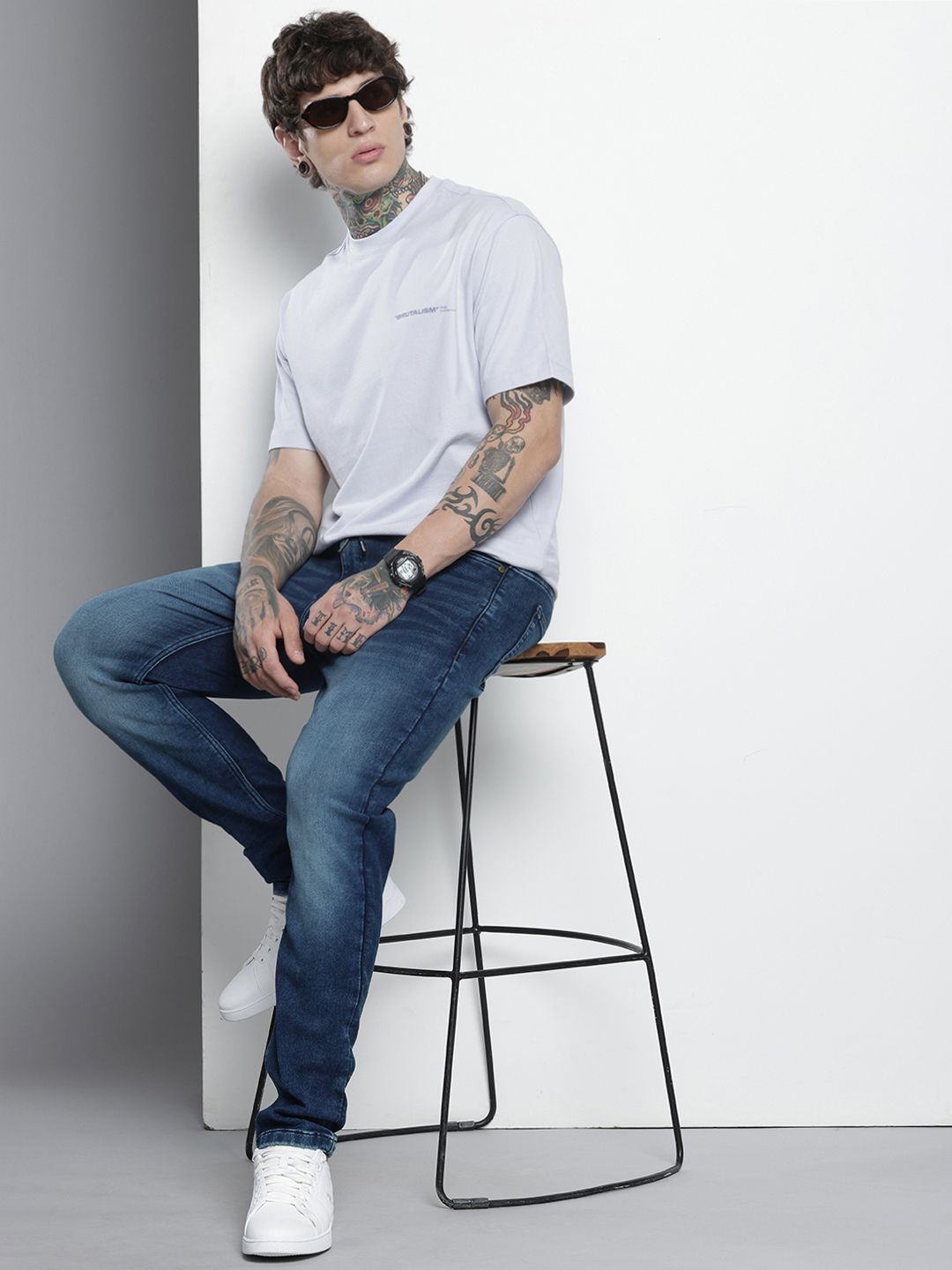 Men's Blue Regular Fit Solid Denim Joggers