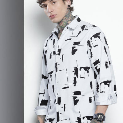 Men's White Regular Fit Printed Casual Shirt