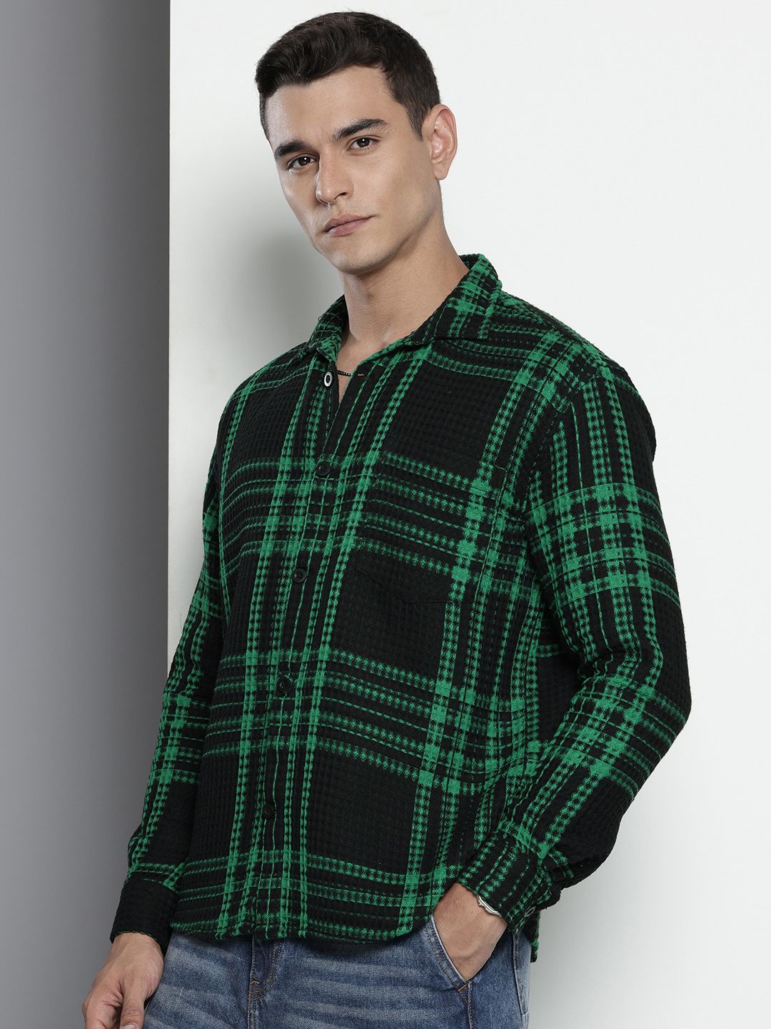 Men's Black Relaxed Fit Textured Casual Shirt