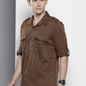 Men's Brown Regular Fit Solid Street Wear Shirt