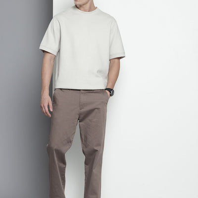 Men's Grey Regular Fit Solid Chinos