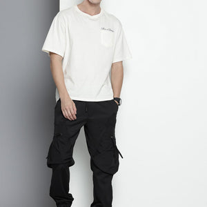 Men's Black Relaxed Fit Textured Cargo Joggers