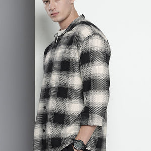 Men's Black Relaxed Fit Textured Casual Shirt