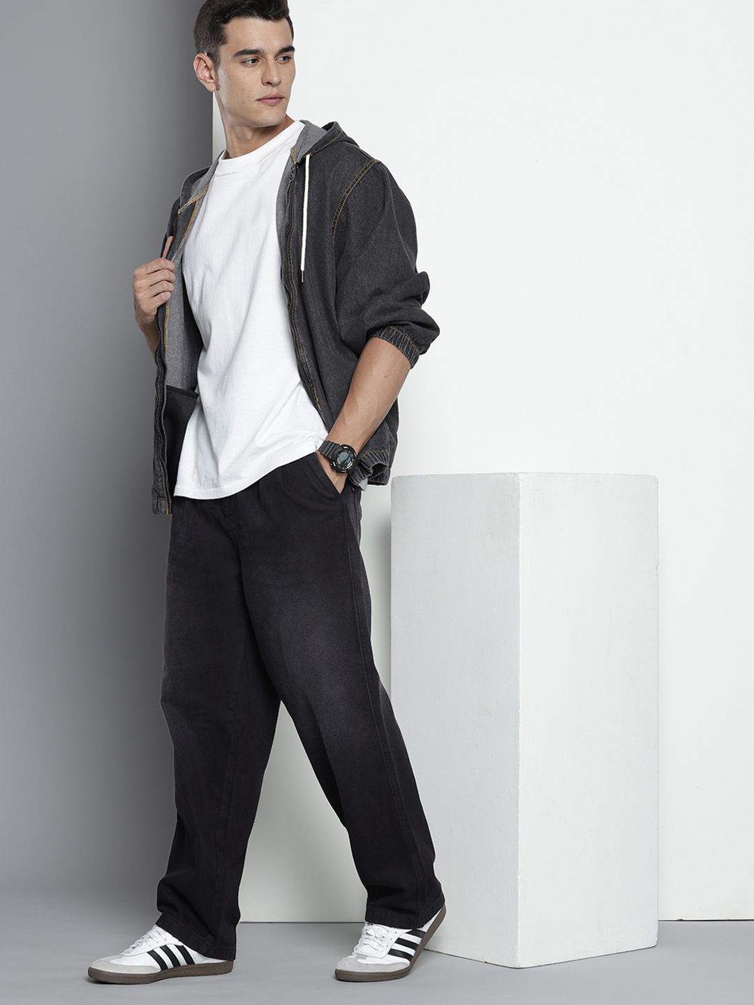 Men's Black Relaxed Fit Solid Denim Joggers