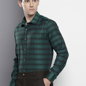 Men's Green Slim Fit Checked Formal Shirt