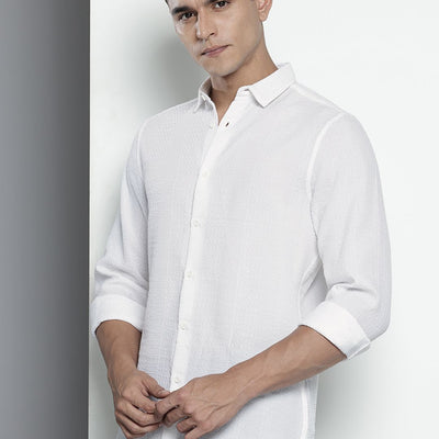 Men's White Regular Fit Solid Resort Wear Shirt