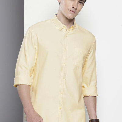 Men's Yellow Slim Fit Solid Casual Shirt