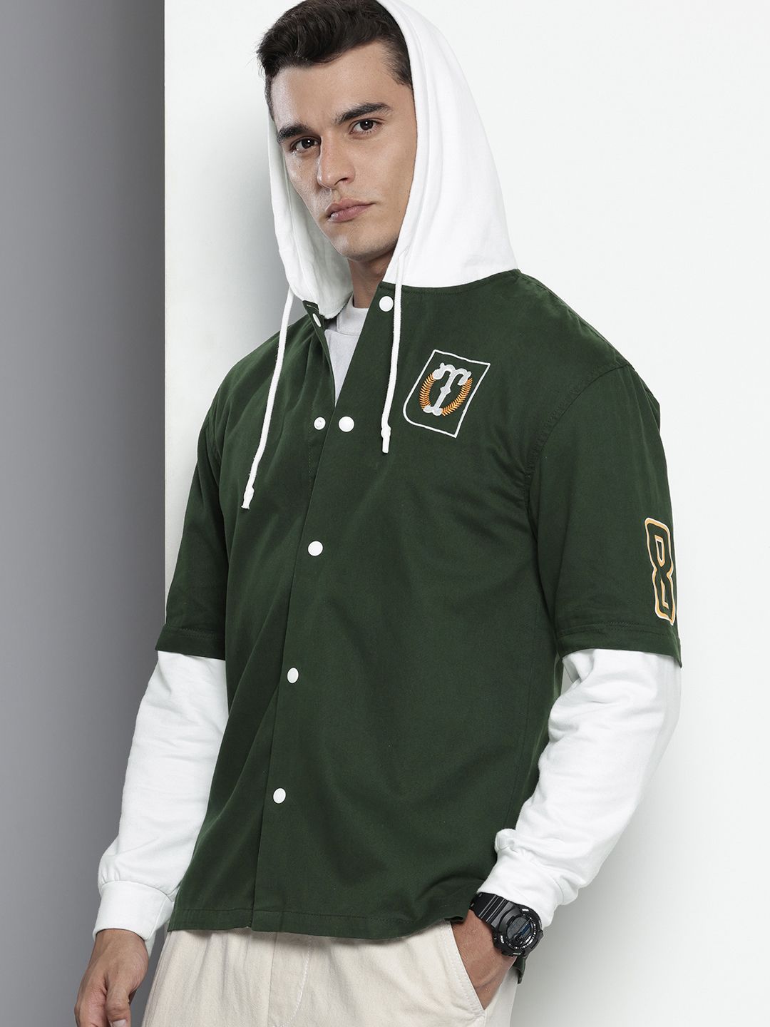 Men's Green Regular Fit Graphic Street Wear Shirt