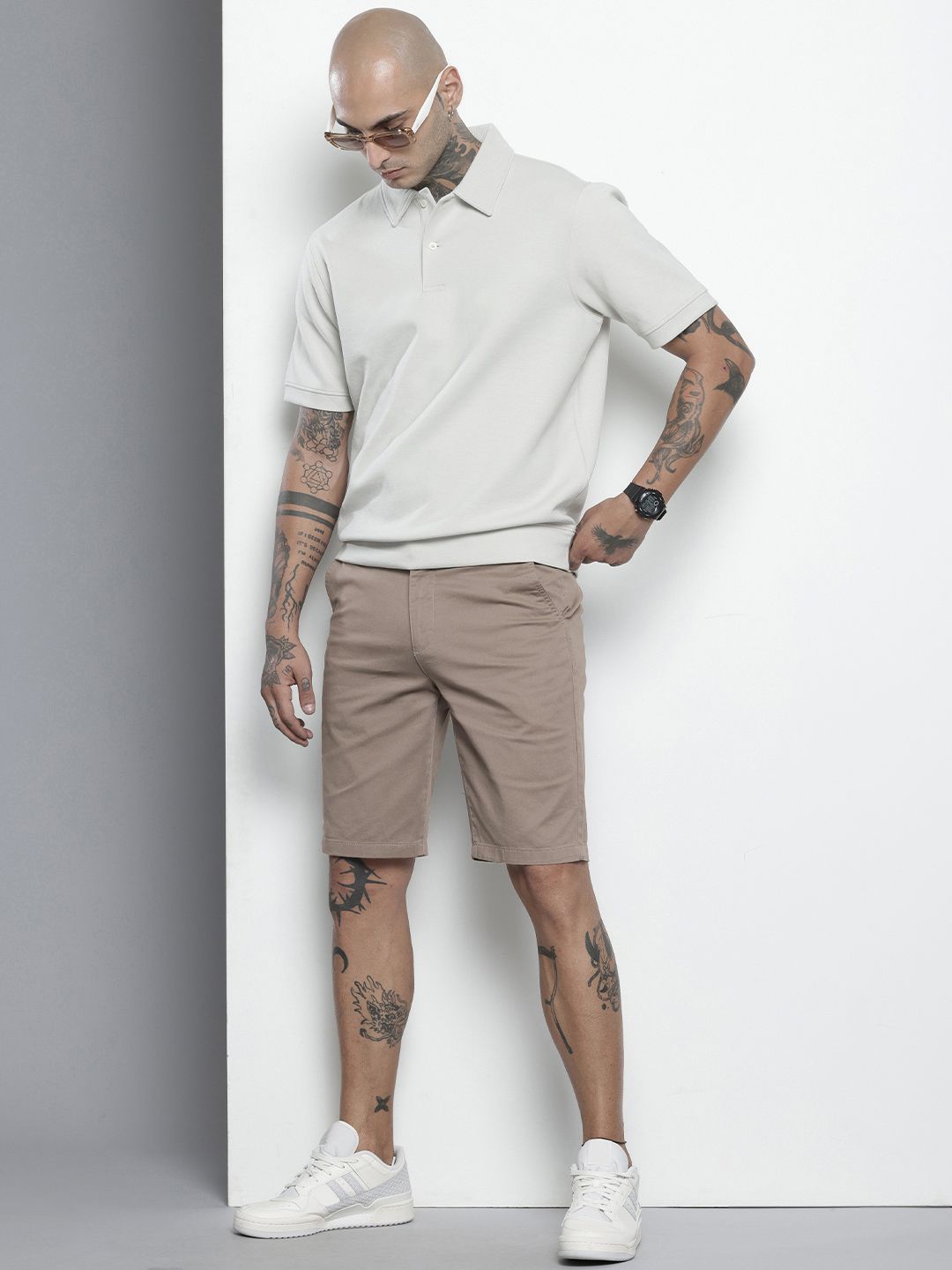 Men's Brown Regular Fit Solid Chino Shorts