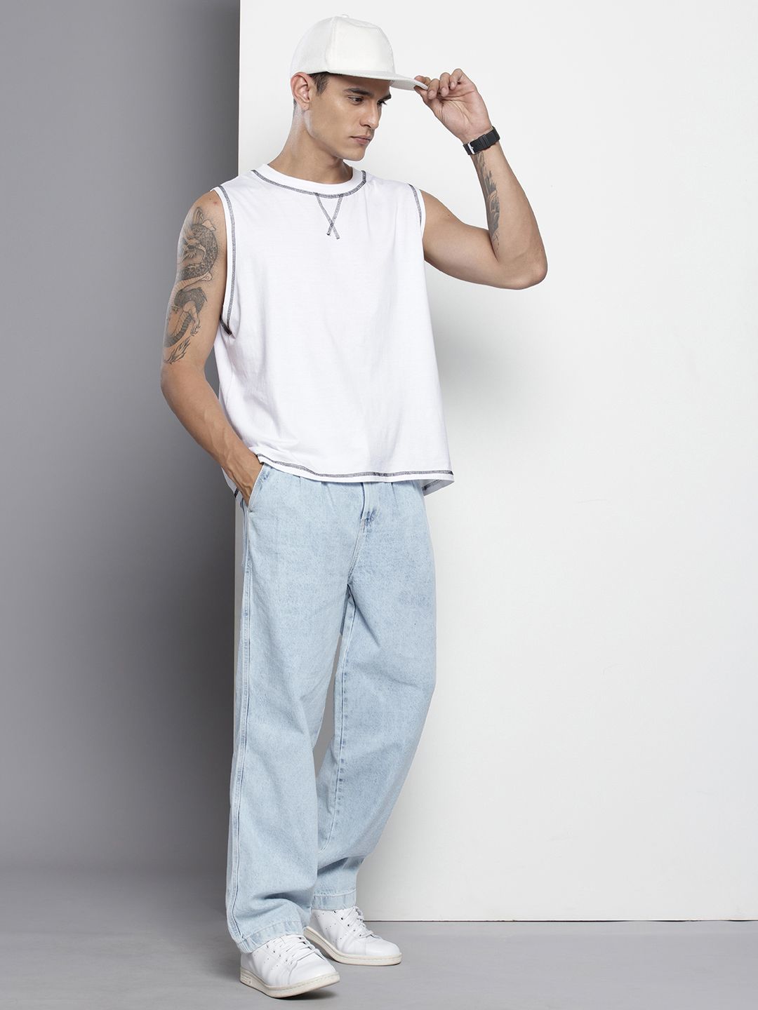 Men's Blue Relaxed Fit Solid Denim Joggers
