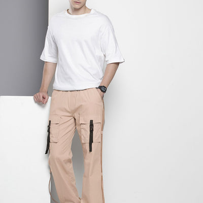Men's Khaki Relaxed Fit Solid Utility Cargo Jogger
