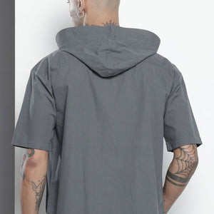 Men's Grey Boxy Solid Street Wear Shirt