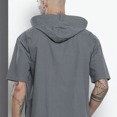 Men's Grey Boxy Solid Street Wear Shirt