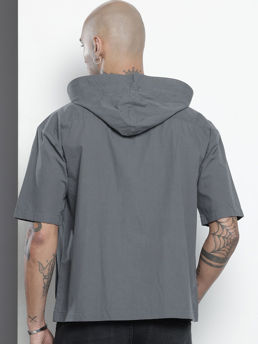 Men's Grey Boxy Solid Street Wear Shirt