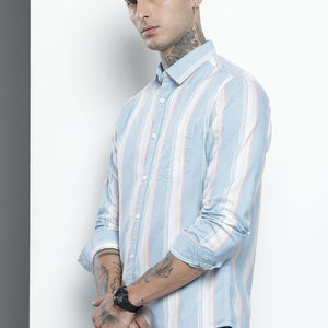 Men's Blue Slim Fit Striped Casual Shirt