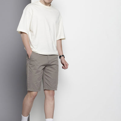 Men's Grey Regular Fit Solid Chino Shorts
