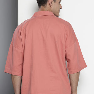 Men's Pink Oversized Solid Street Wear Shirt