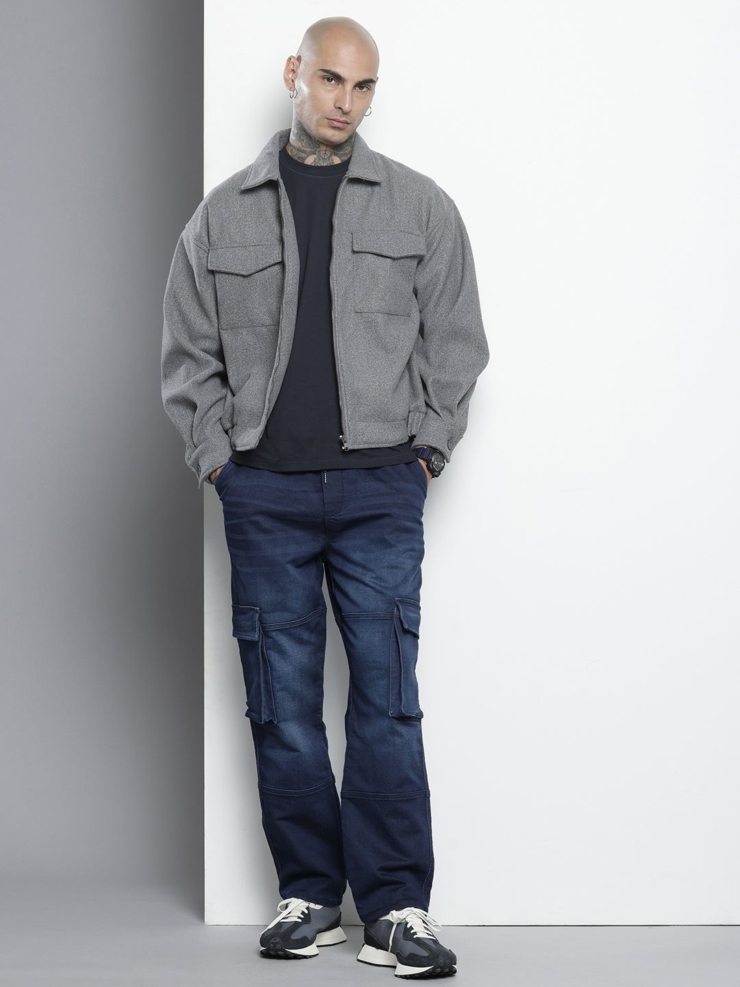 Men's Blue Relaxed Fit Solid Denim Joggers