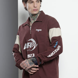Men's Maroon Regular Fit Graphic Print Street Wear Overshirt