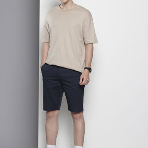 Men's Navy Blue Regular Fit Solid Chino Shorts