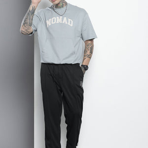 Men's Black Relaxed Fit Printed Wide Leg Joggers