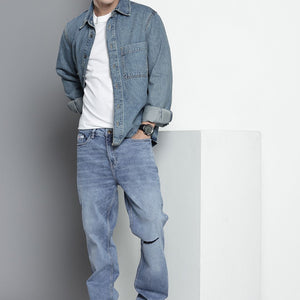 Men's Blue Bootcut Solid Stretchable Jeans