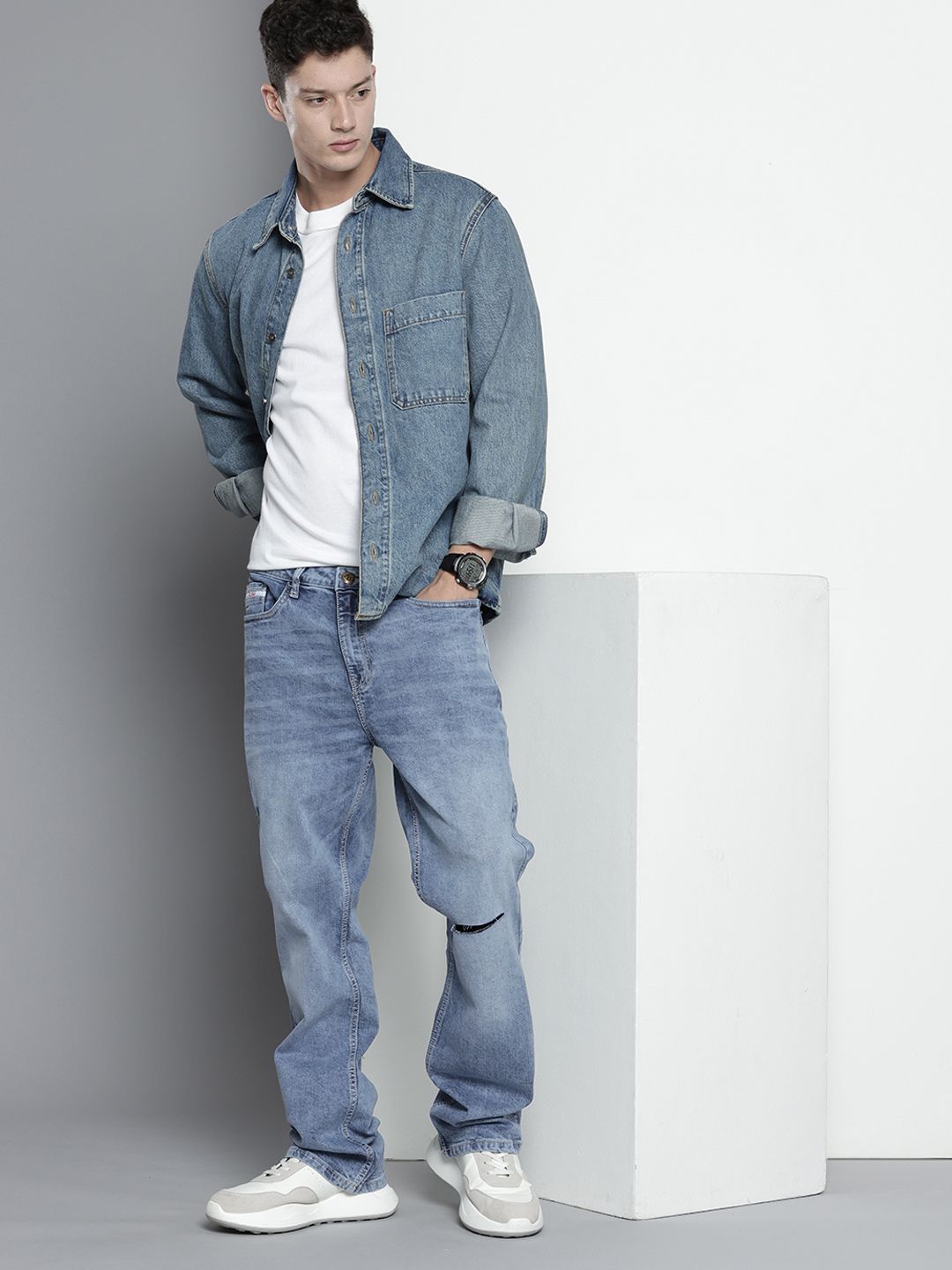 Men's Blue Bootcut Solid Stretchable Jeans