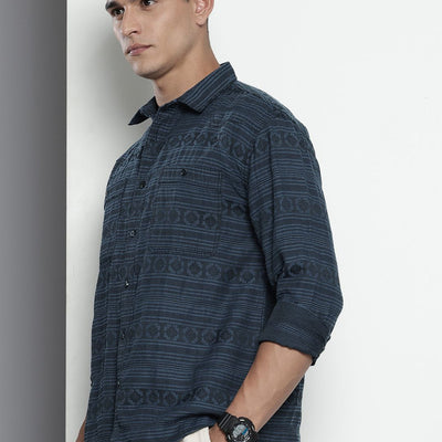 Men's Grey Relaxed Fit Textured Resort Wear Shirt