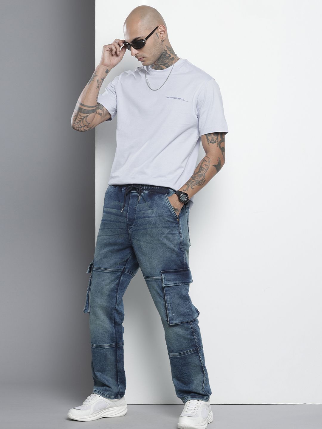 Men's Blue Relaxed Fit Solid Denim Joggers