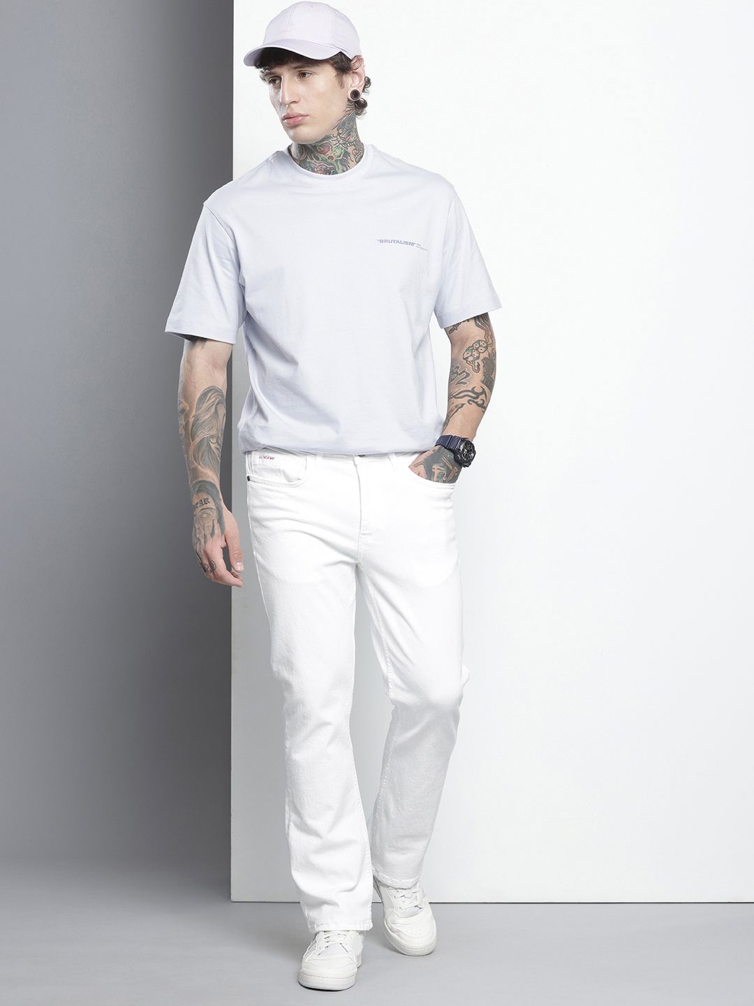 Men's White Bootcut Solid Stretchable Jeans
