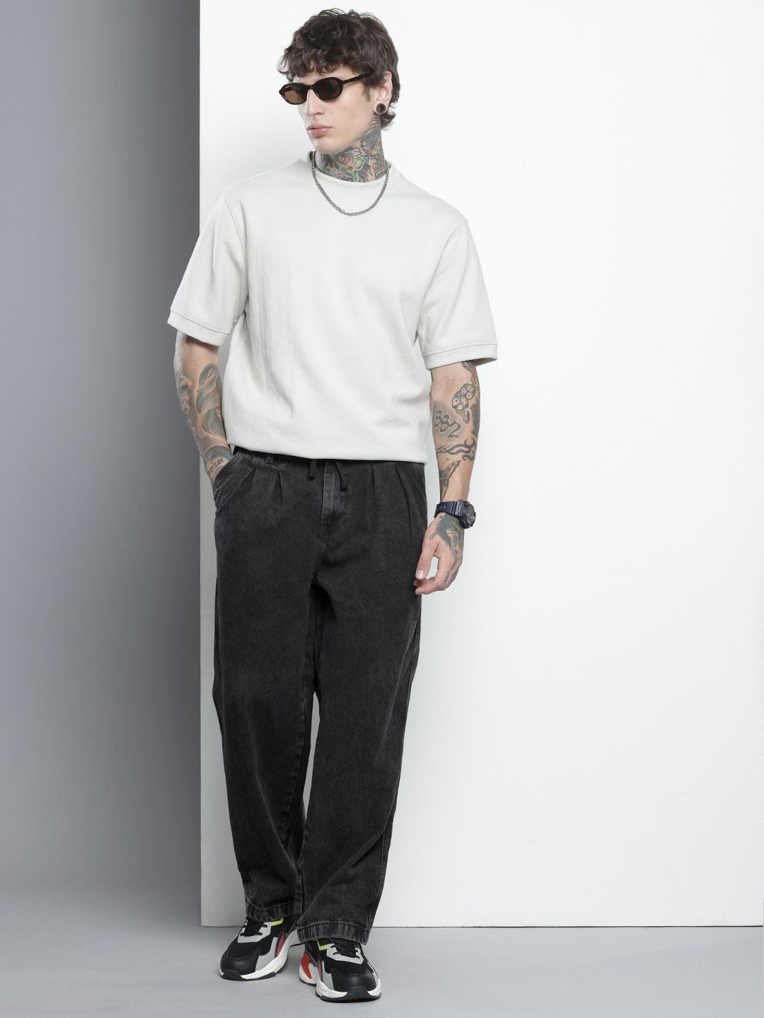 Men's Grey Relaxed Fit Solid Denim Joggers