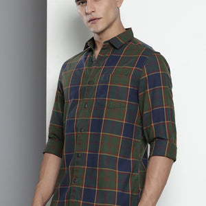 Men's Green Slim Fit Checked Casual Shirt