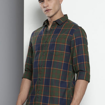 Men's Green Slim Fit Checked Casual Shirt