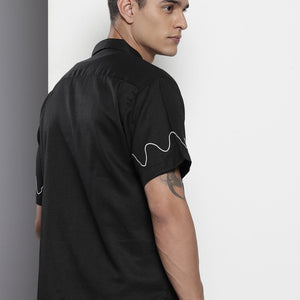 Men's Black Relaxed Fit Solid Resort Wear Shirt