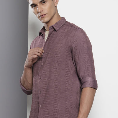 Men's Purple Regular Fit Solid Resort Wear Shirt
