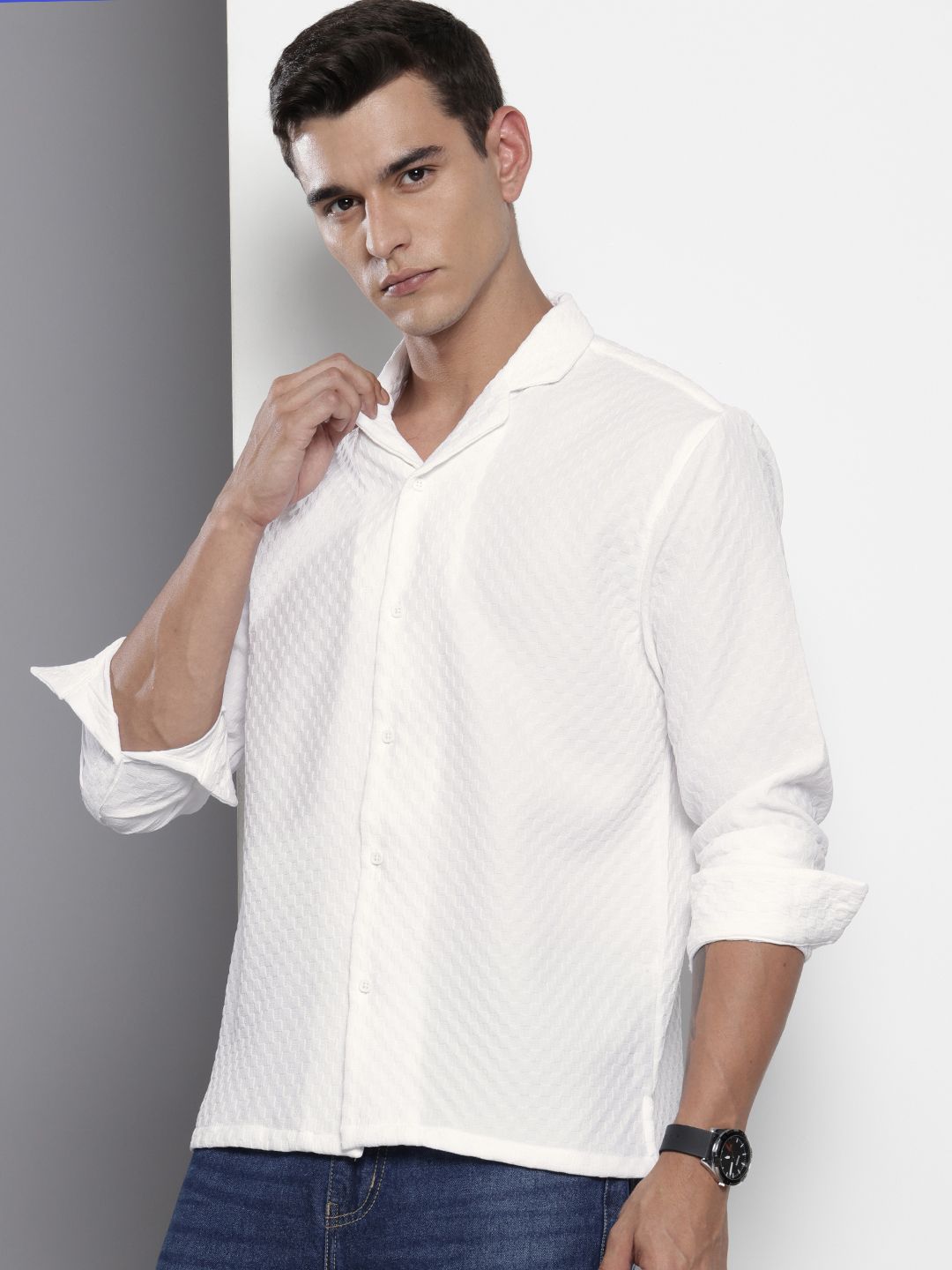 Men's White Relaxed Fit Solid Resort Wear Shirt
