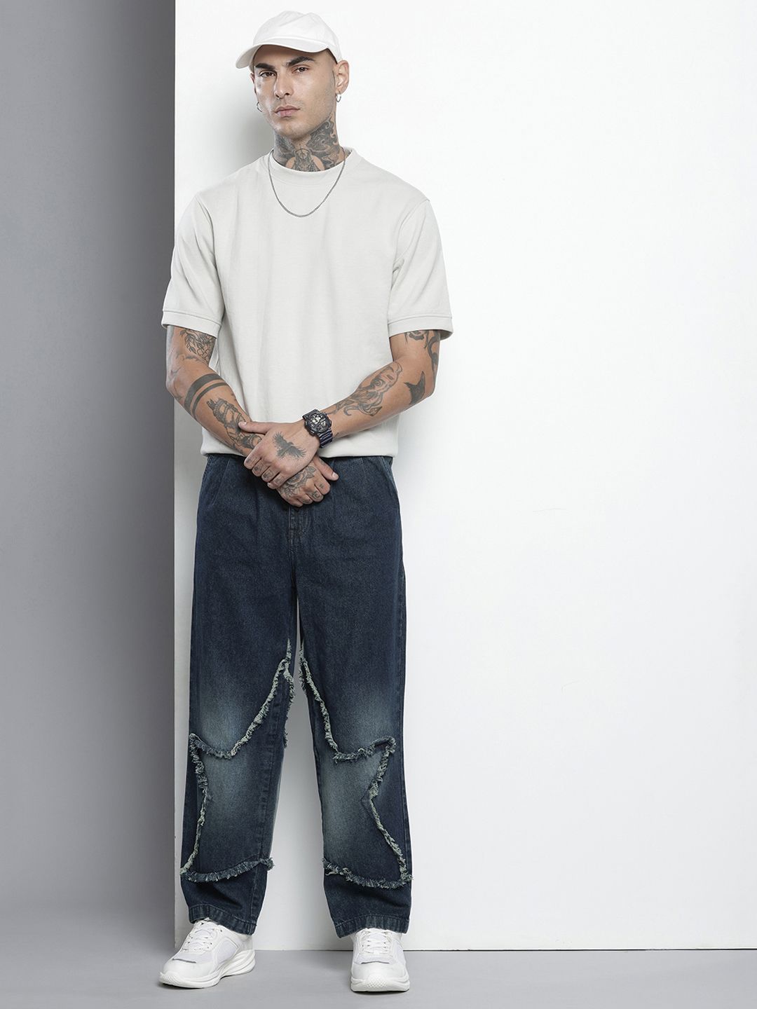 Men's Blue Relaxed Fit Solid Denim Joggers
