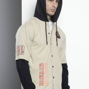 Men's Cream Regular Fit Graphic Print Street Wear Overshirt