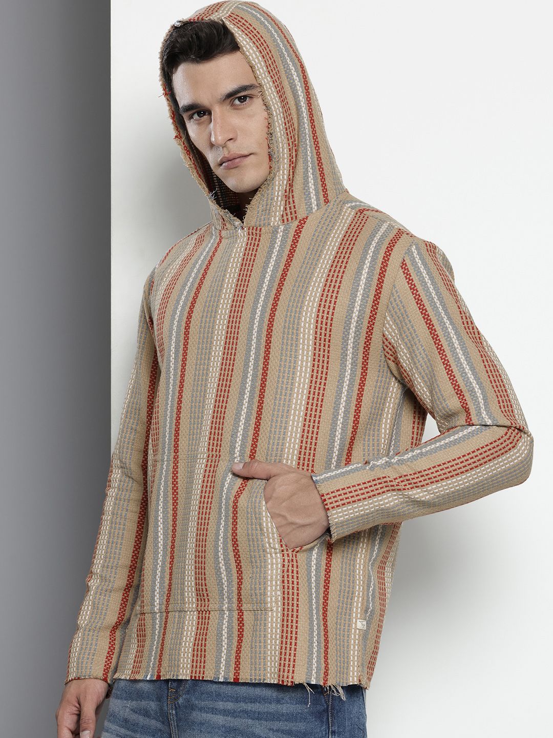 Men's Brown Relaxed Fit Vertical Stripes Resort Wear Shirt