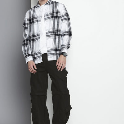 Men's Black Wide Leg Solid Convertible Cargo Jeans